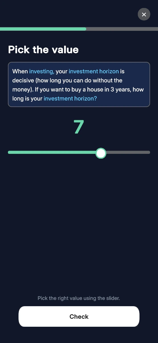Waddlu app: a Pick the value exercise with a slider